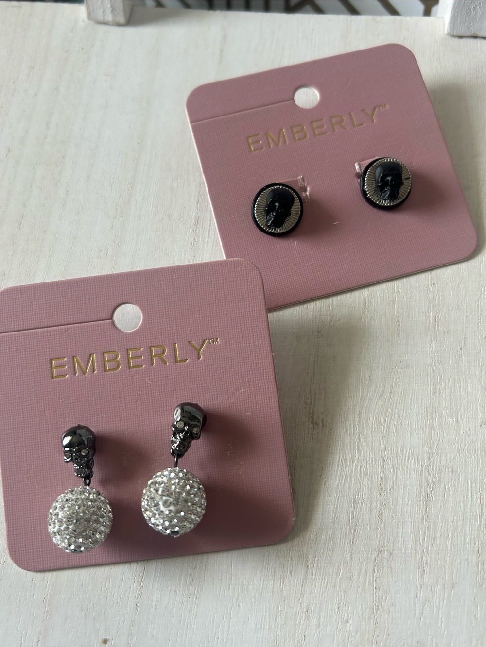 Emberly Women's Black & Silver Skull Drop Earrings